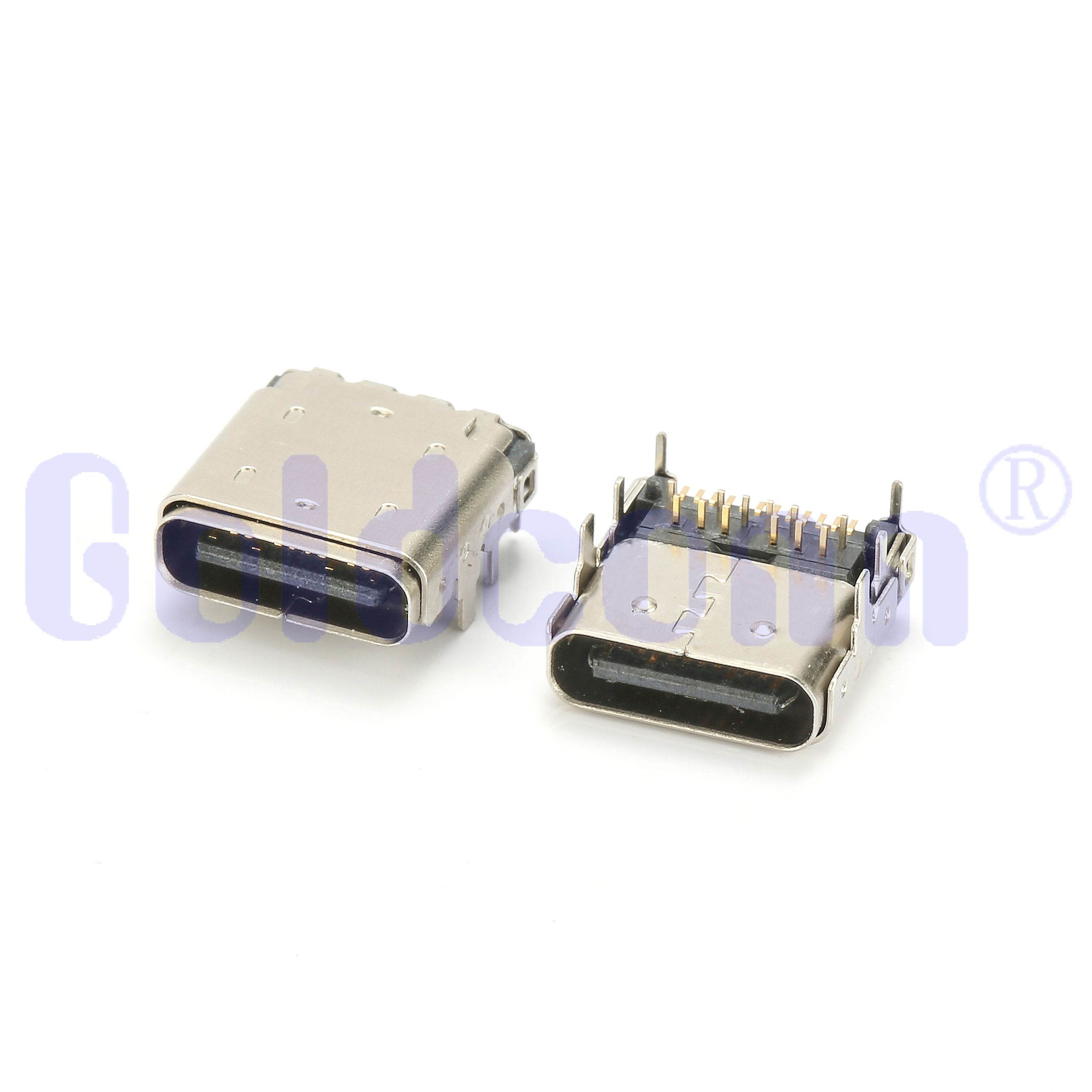 TYPE C Female 24PIN DIP+SMT, With Metal Upper Cover, Solder, Top Mount