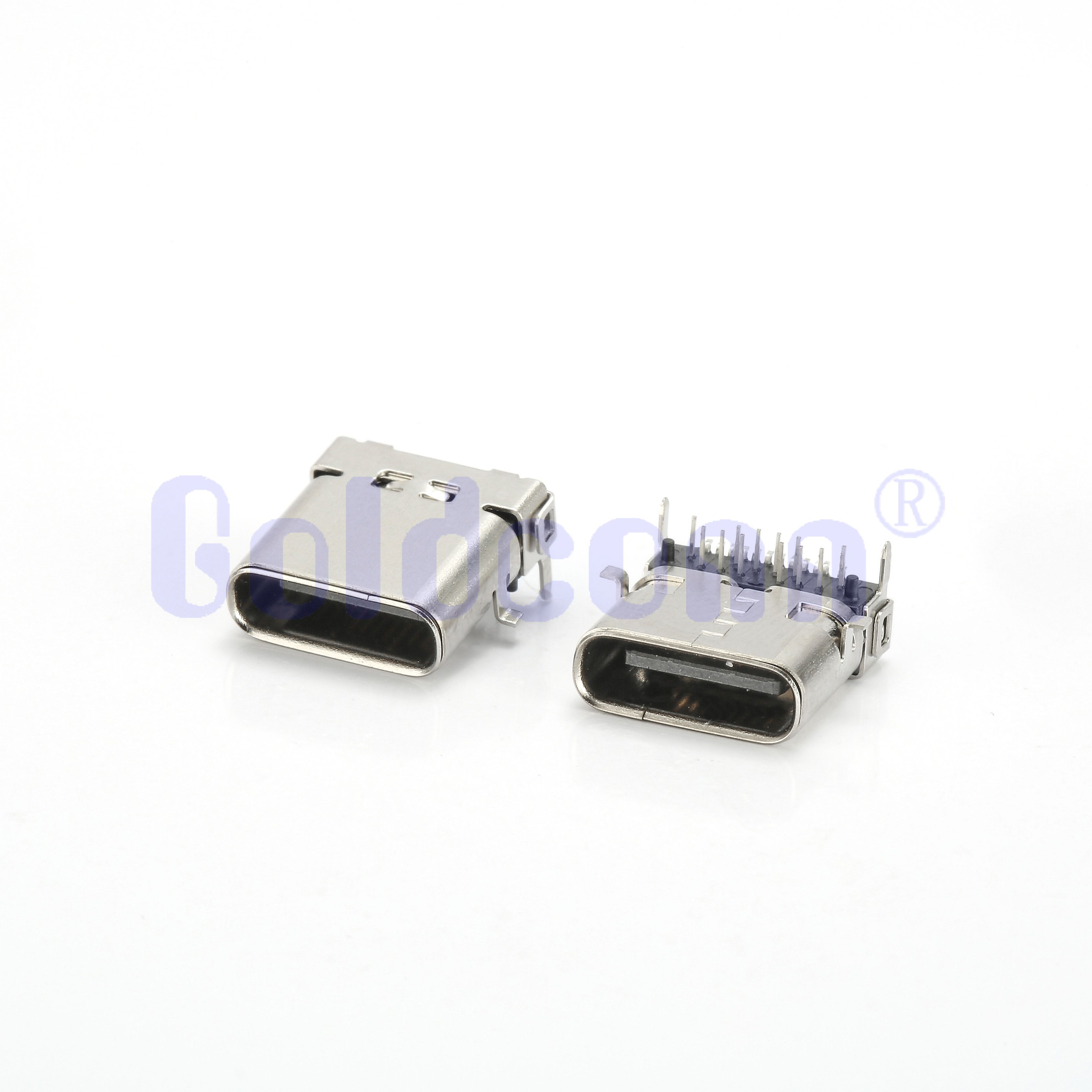 CF224-005SLB02R-C3 TYPE C Female 24 PIN Top-Mount, DIP+SMT, Double Metal Shell
